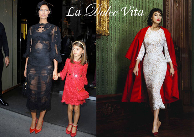model Bianca Balti and film actress Monica Bellucci in Dolce and Gabbana