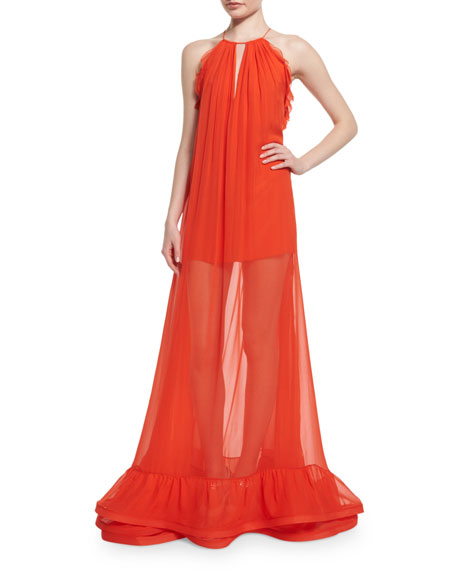 Alexis Gracie Sleeveless Long Sheer Maxi Dress, Red-Orange