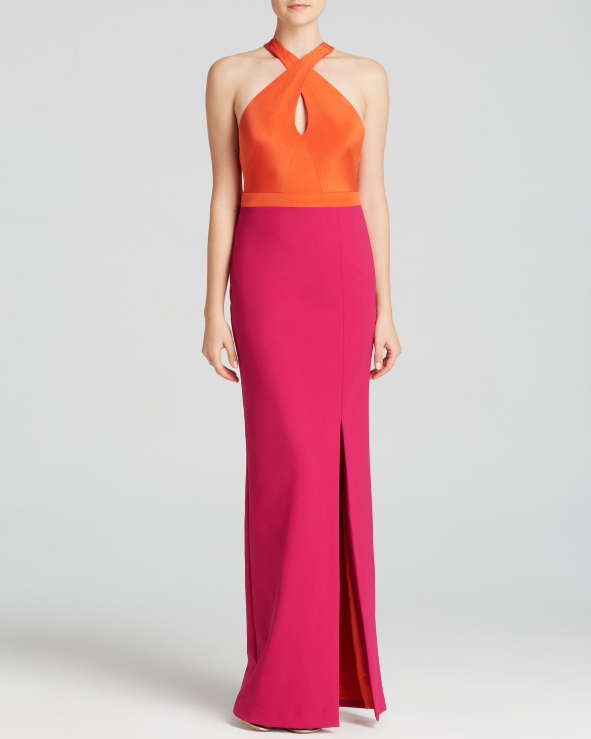 Nicole Miller Gown - Techy Crepe Halter Neck Color Block