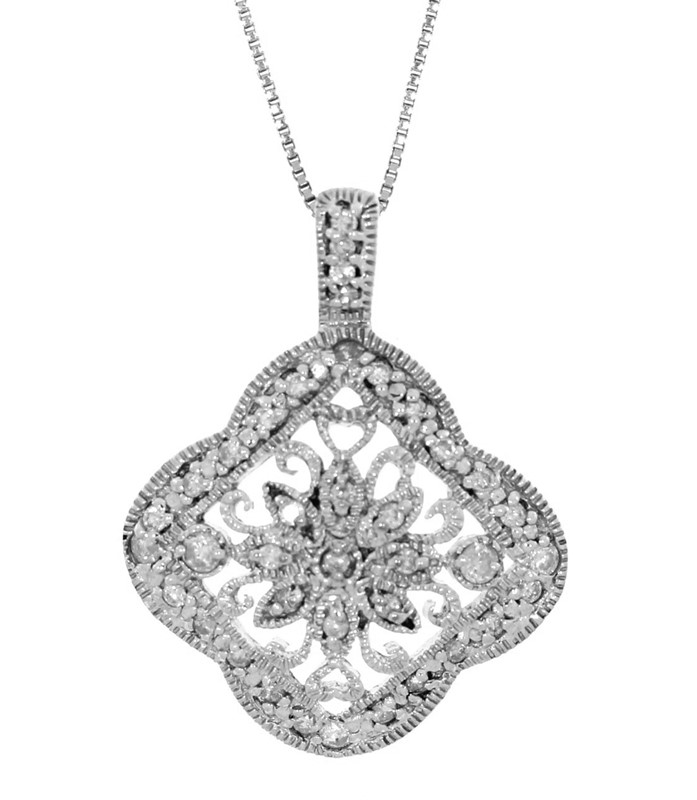 Tulcy Genuine Natural 1_2 Cttw Diamond Filigree art Deco Pendant Necklace In Sterling Silver