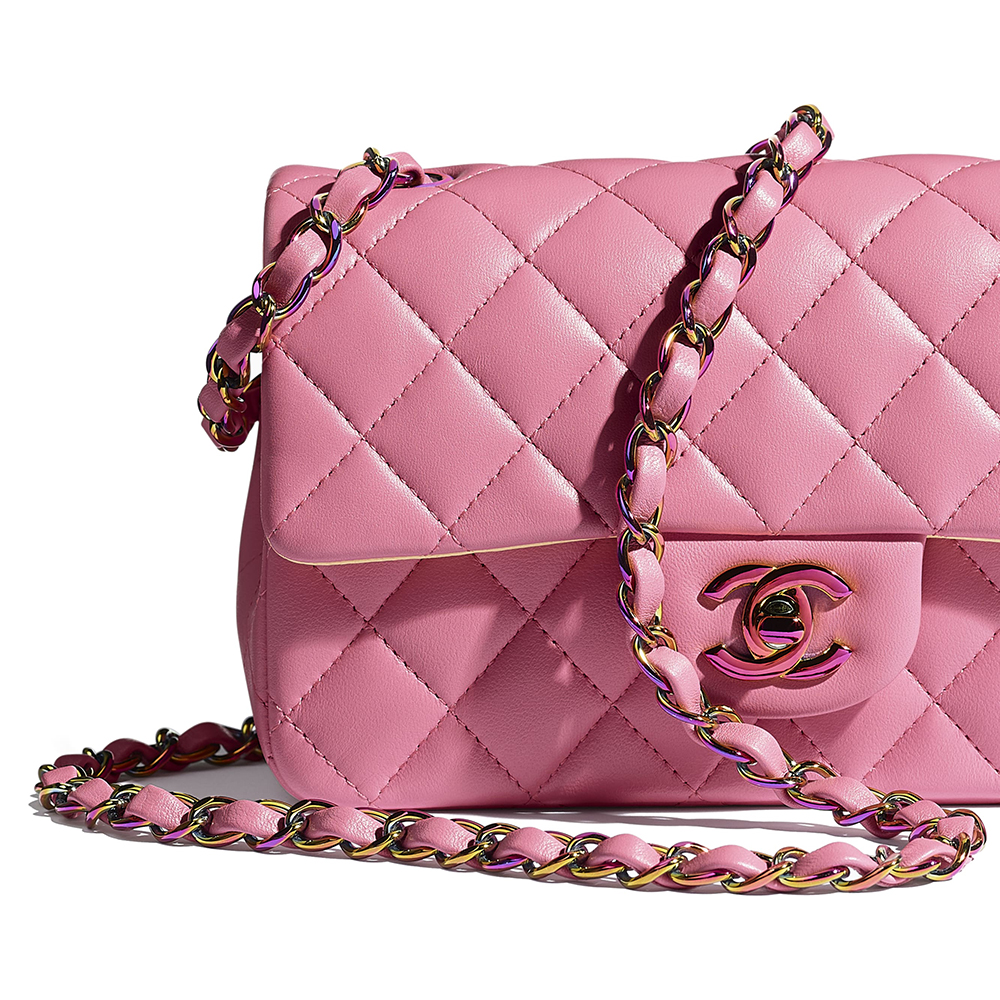 Lambskin & Rainbow MetalPink Mini Flap Bag