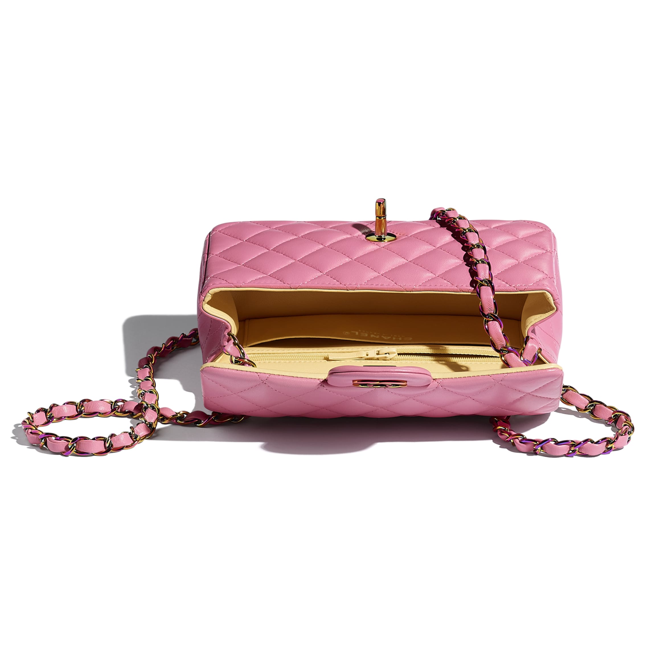 Lambskin & Rainbow MetalPink Mini Flap Bag